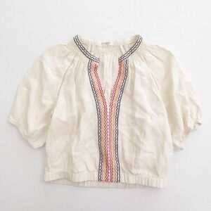 Marine Layer Women Archive Bea Blouse Ivory Embroidered Smocked Linen Small